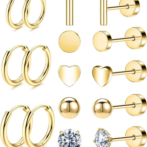 Unisex hypoallergenic surgical steel earrings set with cubic zirconia and opal, - Picture 1 of 9